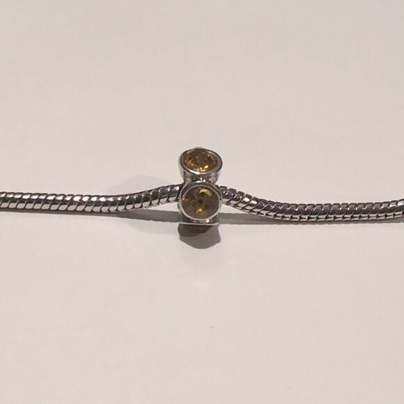 Silver Yellowish Amber‎ Rhinestones Spacer Charm for Pandora Style Bracelet - Picture 1 of 5